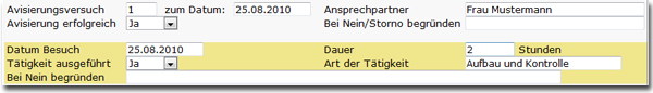 Eingabefelder f�r Besuchsdatum