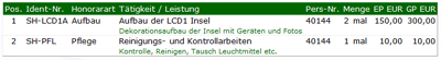 Tabelle der abzurechnenden T�tigkeiten
